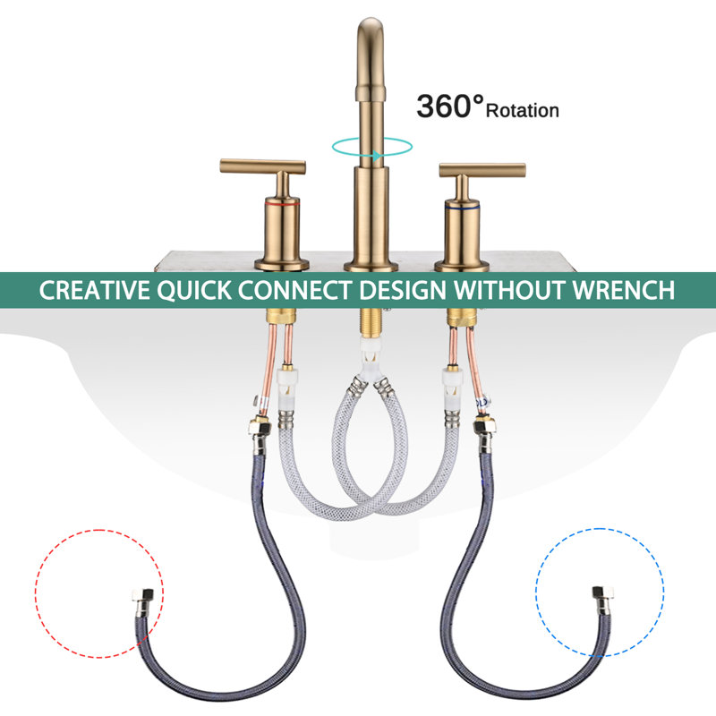 Golden Brush Bathroom Faucet 8 In. - Strong Solid Brass, 360 Swivel Spout, Drip- Ceramic Disc Valves, High Arc Spout For Efficient Water Delivery Brushed Gold Flow