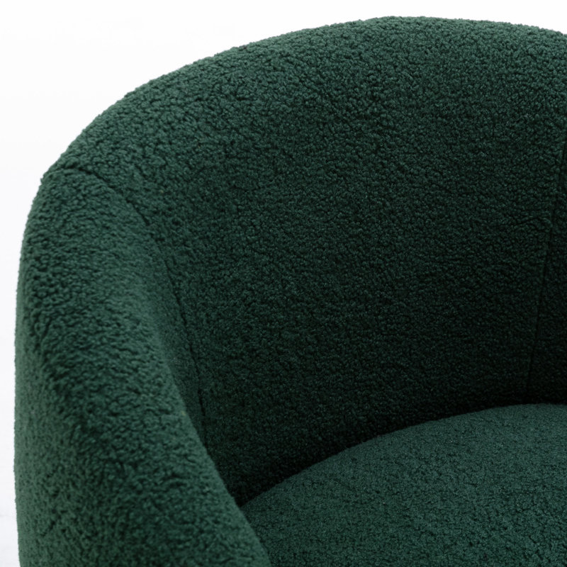 Swivel Accent Armchair Barrel Chair With Powder Coating Metal Ring, Green Faux Fur, 24" W x 15" H