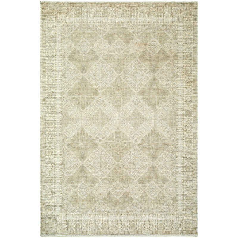 Vintage Beige and Tan Synthetic Rectangular Area Rug 5' x 7'