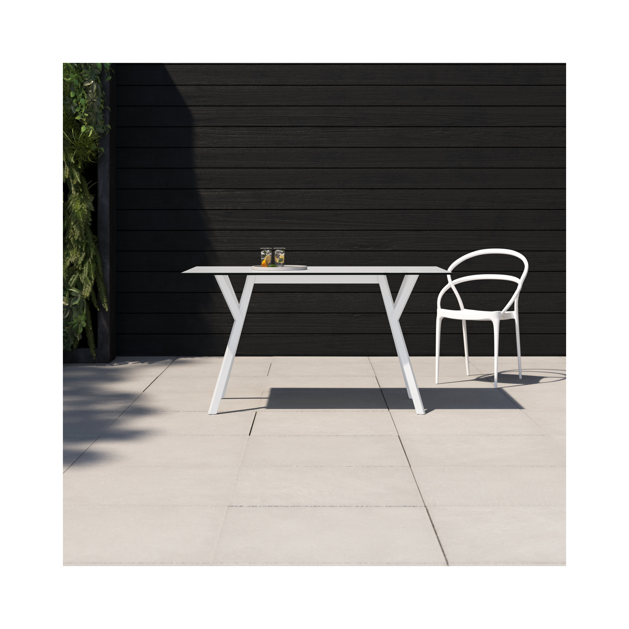 Pontus Synthetic Laminate Outdoor Dining Table, 31.5'' W x 55'' L x 29.5'' H, White
