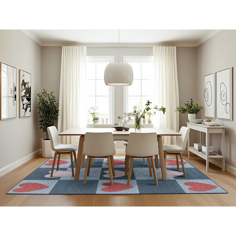 Tapis géométrique bleu / rouge Antonio-Sanchez, Rectangle 7 pi x 10 pi