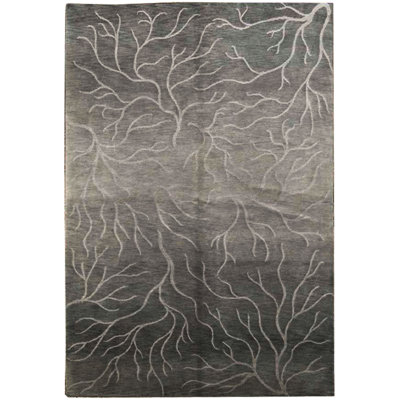Tapis gris et bleu clair noué à la main de haute qualité