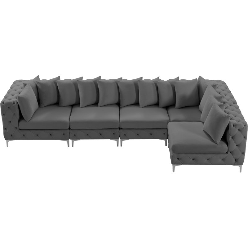 Iyeshia Velvet L-Shaped Sectional Reversible, Grey Velvet