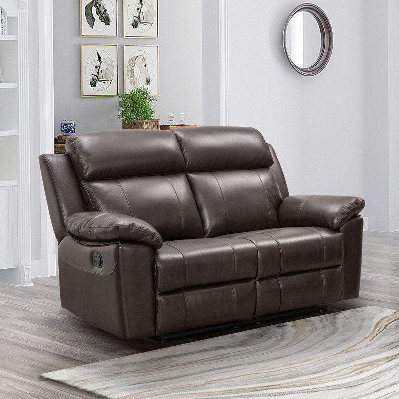 Causeuse inclinable en cuir Breasya, Cuir véritable brun