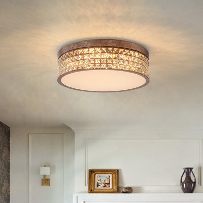 Antique Bronze Round Led Crystal Flush Mount