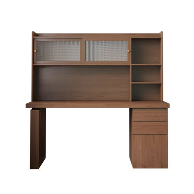 Walnut Rectangular Solid Wood Executive desk with drawers desk