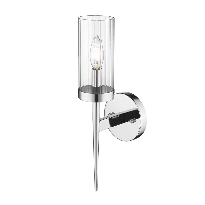 Modern 1 Light Glass Shade Wall Sconce, Chrome, 15.75" H x 4.72" W x 5.9" D