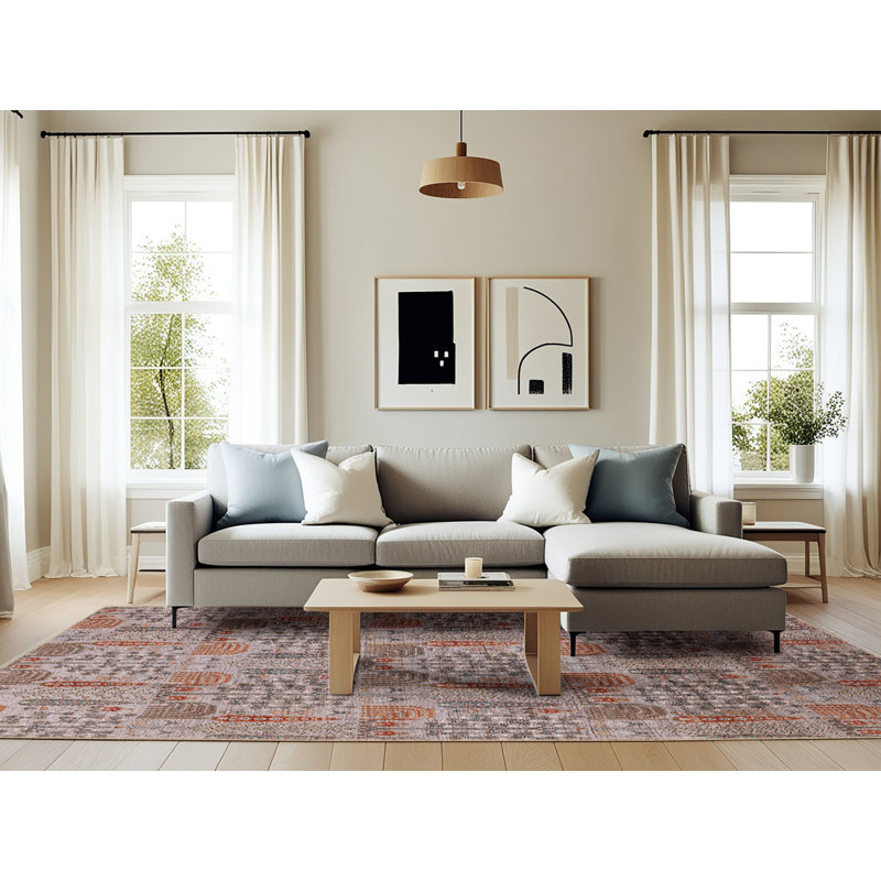 Tapis rouge / gris Southwestern, Rectangle 6 pi x 9 pi
