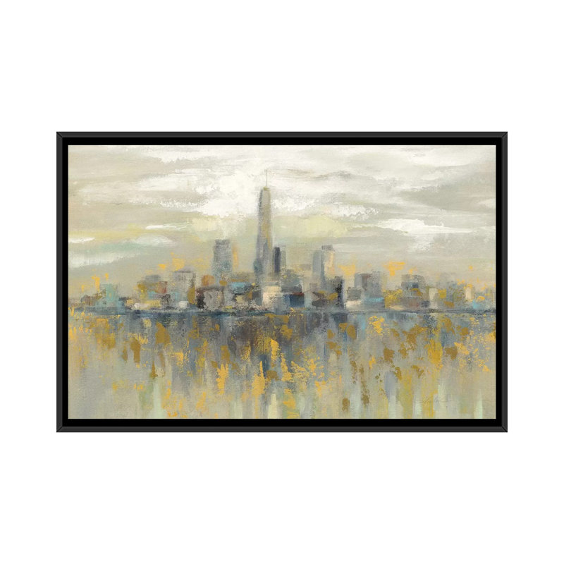 « brume de manhattan » sur toile, H 18 po x l 26 po x P 1,5 po, Toile avec cadre noir, Pas de tapis