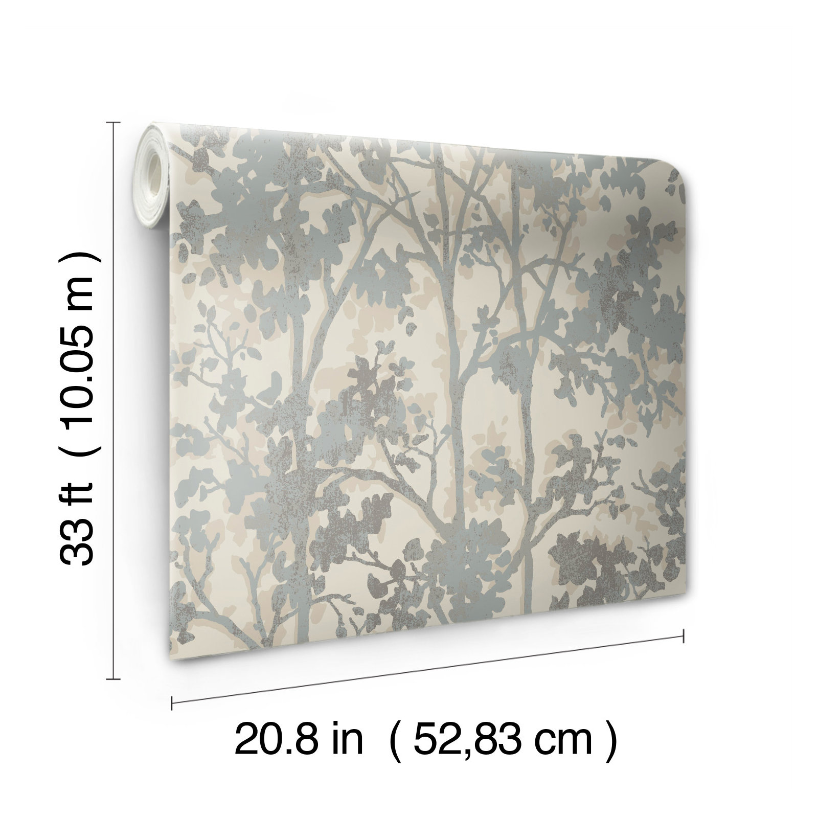 Modern Floral Wallpaper, Cream/Silver