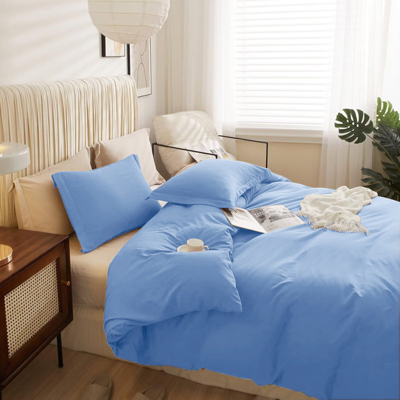 Ultra Soft 3-Piece Dyed Duvet Cover Set With Pillowcases, Double Duvet Cover + 2 Standard Pillowcases, Light Blue