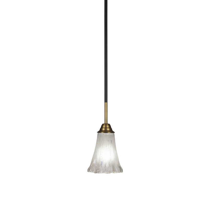 Ahern Stem Hung Pendant Shown In Matte Black & Brass Finish With 5.5" Fluted Crystal Glass, Frosted