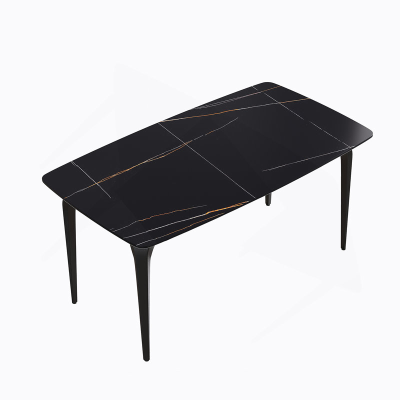 Table de salle à manger moderne en pierre artificielle pour 6 personnes, H 29,53 po x L 63 po x l 35,43 po, Noir