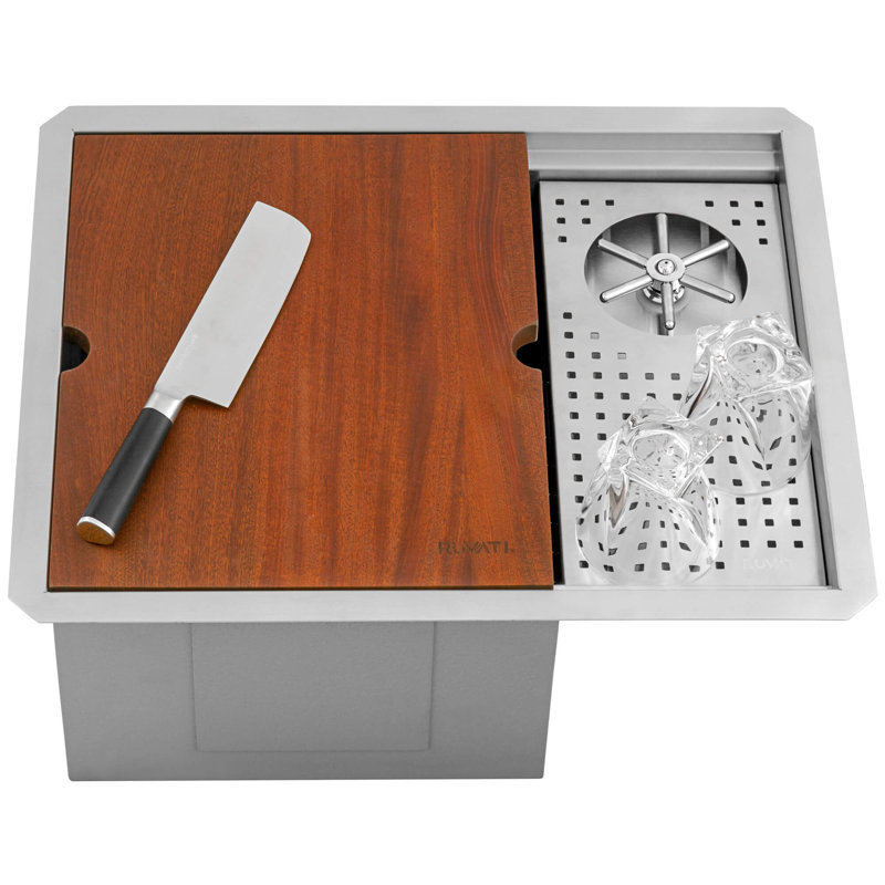 Ruvati Glass Rinser and Sink Combo Workstation for Wet Bar Bottle Washer Drop in Topmount, 10" H x 18" W x 20" L