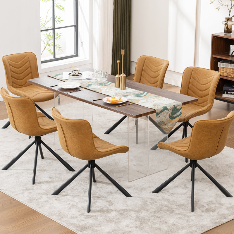 Tufted Swivel Leather Upholstered Dining Chairs Modern Wingback Side Chairs with Metal Legs, Brown