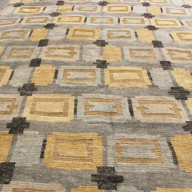 Rug & Kilim’S Scandinavian-Inspired Geometric Gray And Gold Wool Pile Rug, Rectangle 5' x 7'