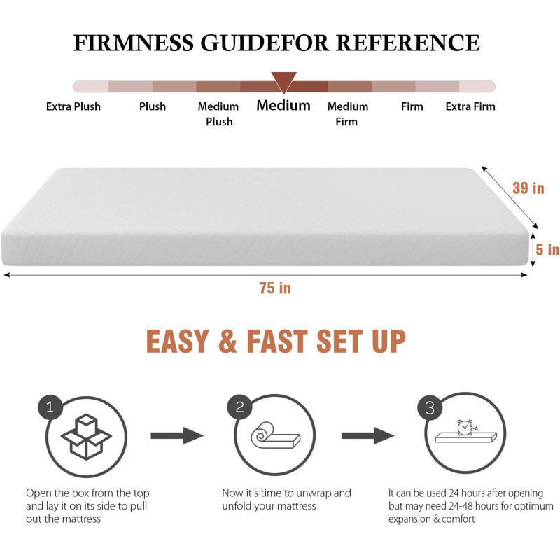Alwyn Home Felstead 5'' Medium = Side, Back & Stomach Sleepers Gel Memory Foam Mattress, Twin