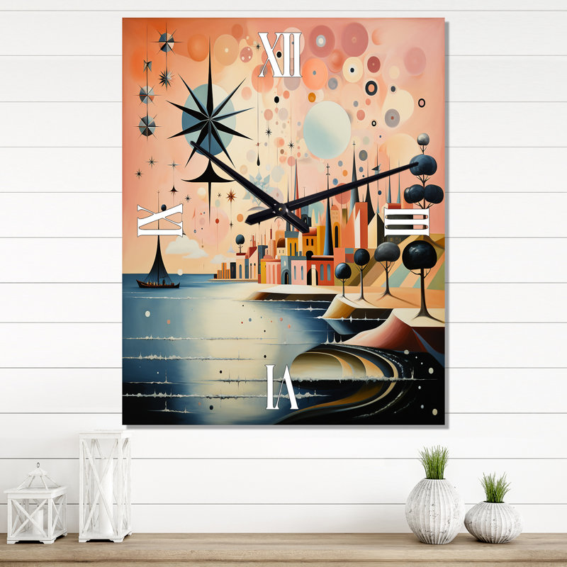 Horloge murale rétro vintage dans une palette pastel rétro - paysage abstrait, Grand