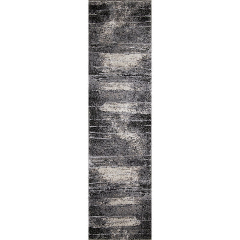 Walburg Abstract Black White Soft Touch Rug, Runner 2' x 7'7"