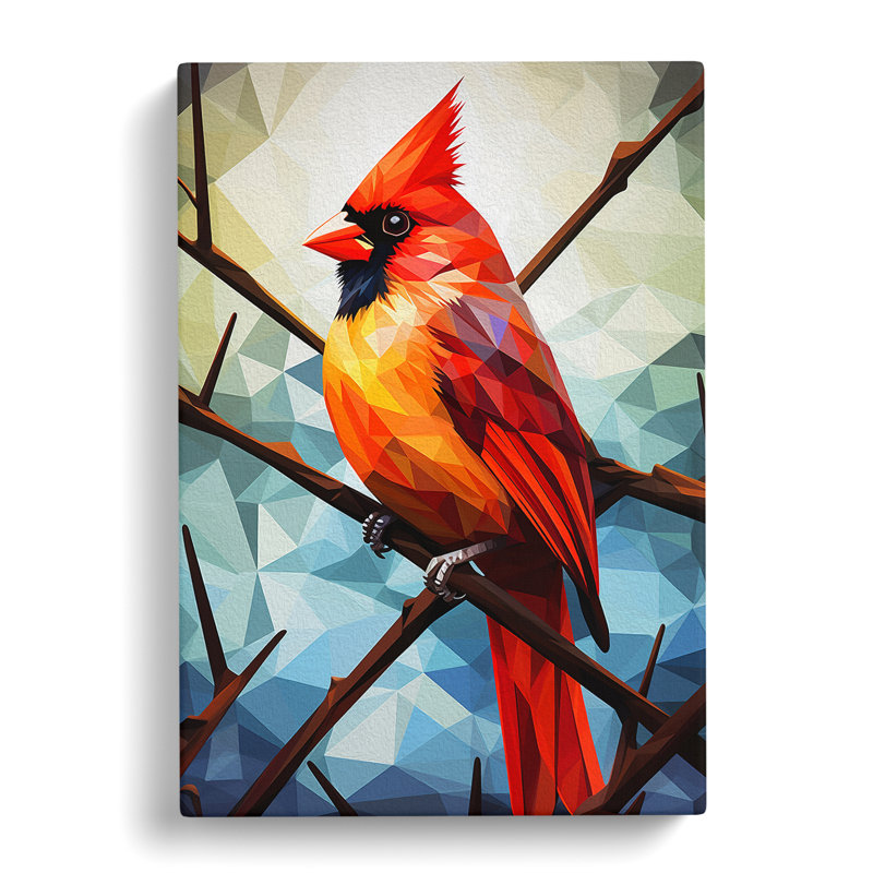 Cardinal Bird Geometric - Wrapped Canvas, 50cm H x 35cm W x 3cm D