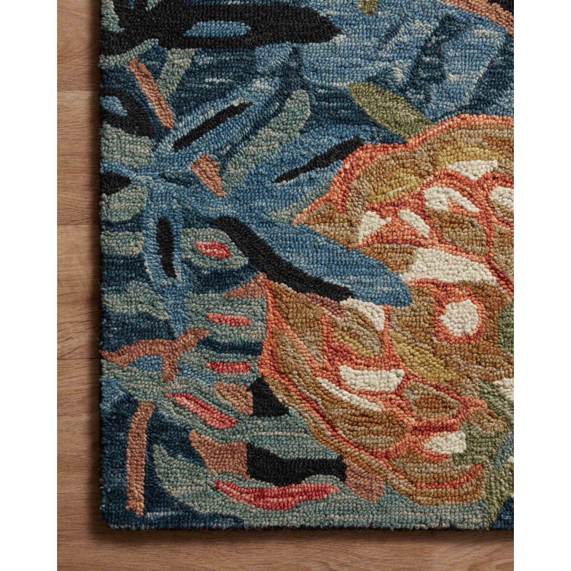 Tapis en laine crocheté à la main noir / orange Obregon, Rectangle 8 pi 6 po x 11 pi 6 po