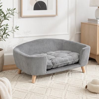 Elevated Dog Bed Frame for Small Dog, Corduroy Pet Couch Bed with Rubber Wood Legs and Supportive Foam