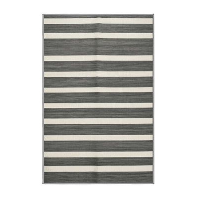  Washable Pearl Grey White Striped Area Rug