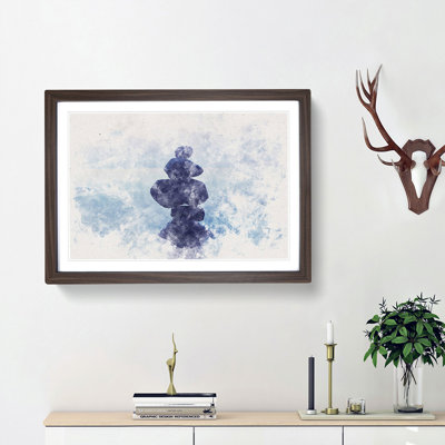 Balancing Zen Stones Upon A Lake Watercolour - Single Picture Frame Print on MDF