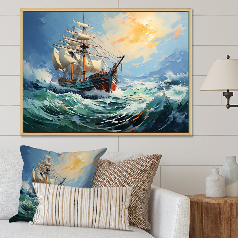 The Pirate Boat Odyssey's Voyage IV - Classics, art mural, H 34 po x l 44 po x P 1,5 po, Cadre flottant blanc