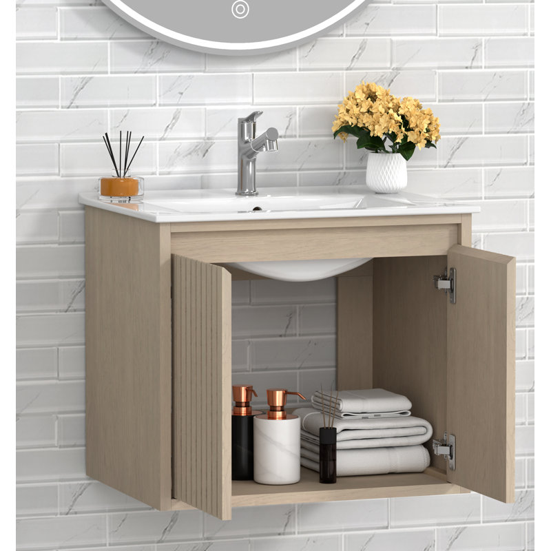 Mena 24" Wall-Mounted Single Vanity with Porcelain Top & Sink, Pre Assembled, 24"