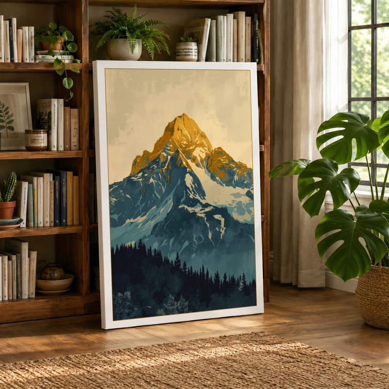 Mountain at Sunrise Minimalist - Wrapped Canvas, 36x24 - 91.4 x 61.0 cm, Taupe Border