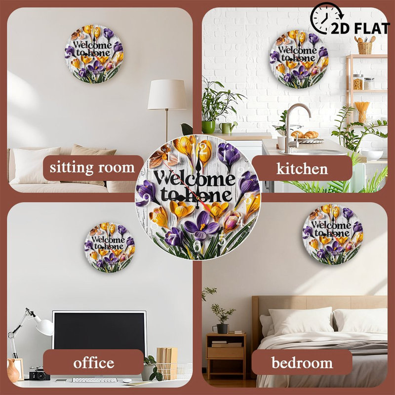 Horloge murale en bois 10 po, mouvement silencieux, à piles (piles AA non incluses), décor artistique, parfait pour les décorations