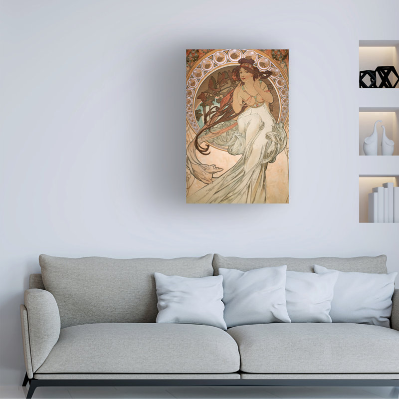 Alphonse Mucha Vintage Tan and Red Canvas Art