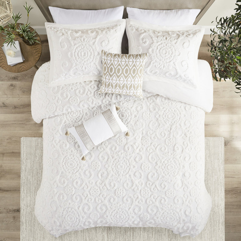 Housse de couette pour très grand lit, 100% coton avec housse de qualité en chenille, exquise, Ivoire ivoire
