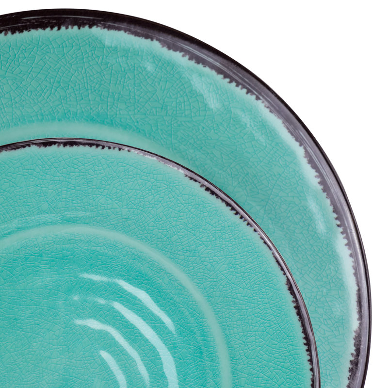 Turquoise Crackle Melamine 12-Piece Outdoor Dinnerware Set