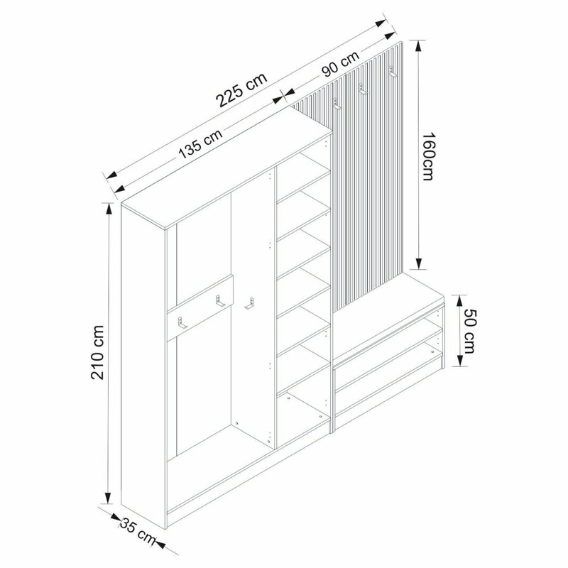 Nichlas Hall Tree 225cm Wide, Anthracite