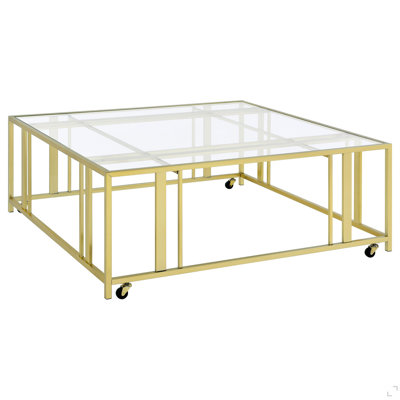 Matte Brass Square Glass Top Coffee Table