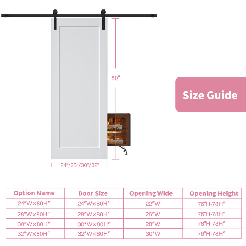 96" White Primed MDF Sliding Barn Door with Black Hardware Kit
