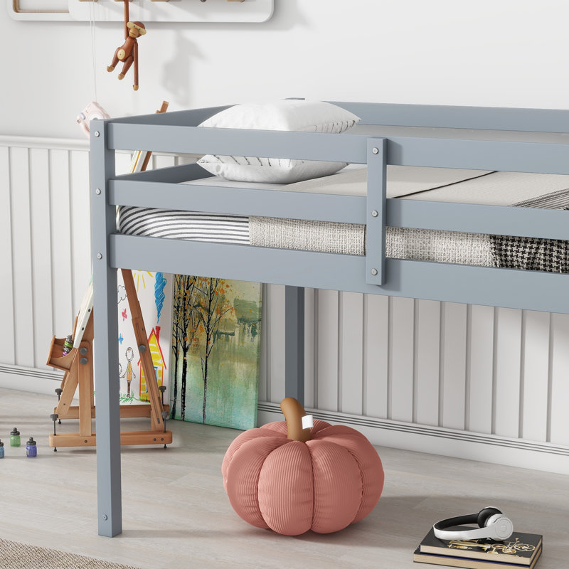 Willow Solid Rubberwood Twin Loft Bed with Ladder and Strengthened Slats