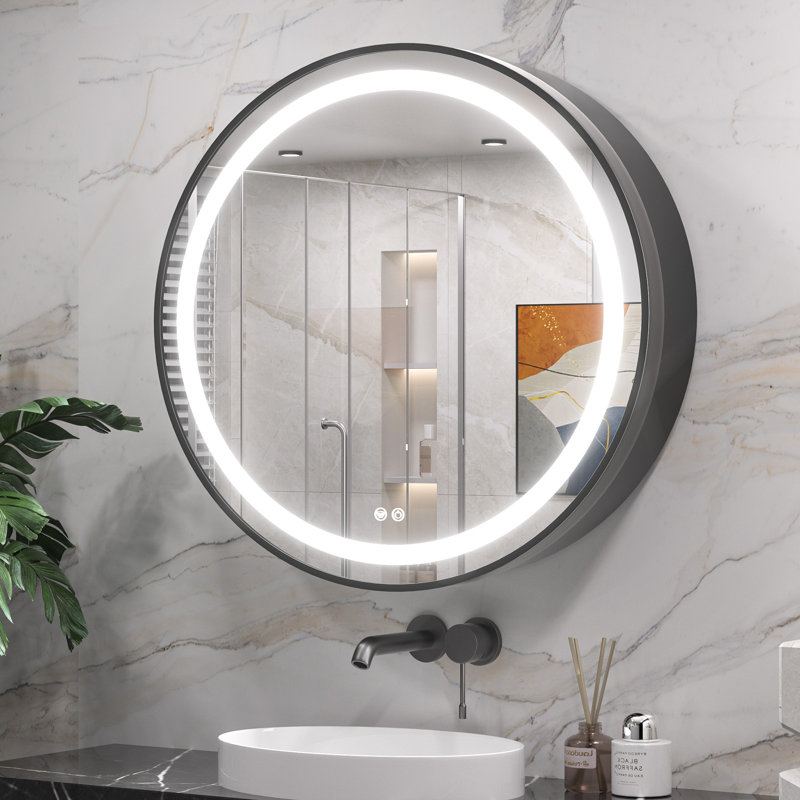 Tablette ajustable avec miroir pour armoire à pharmacie Gervon, H 30 po x l 30 po x P 4,7 po, Noir, noir, noir, noir