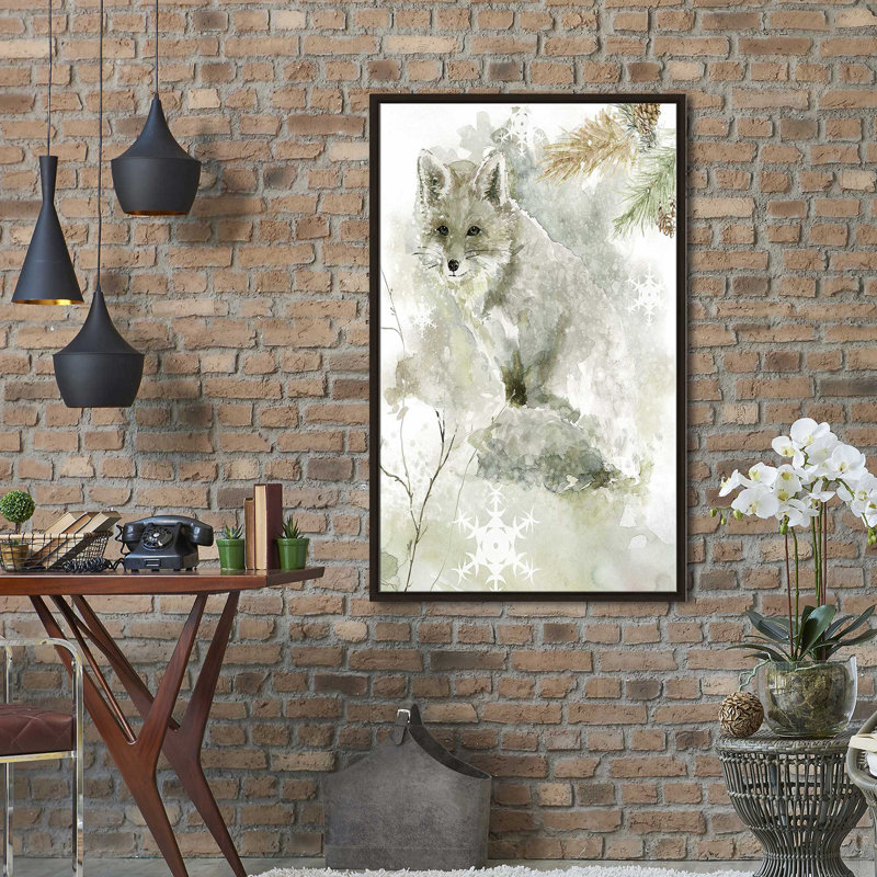 Winter Lodge Fox par - Peinture, Cadre flottant espresso, H 43,5 po x l 27,5 po x P 2 po