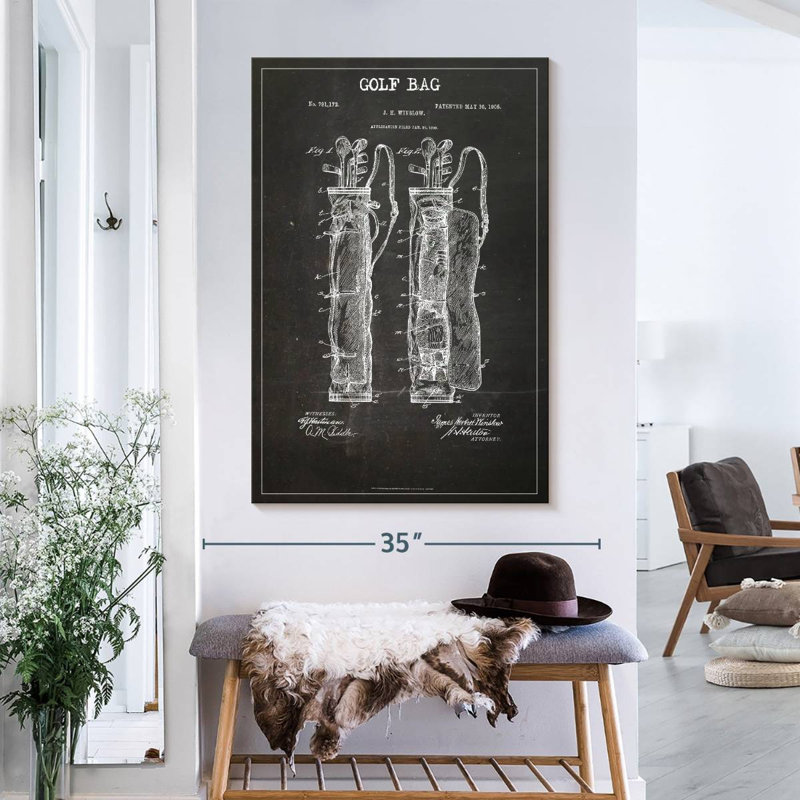 «Sports Blueprints Golf Bag BW» sur toile, H 39 po x l 26 po x P 1,25 po