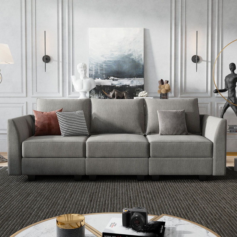 Canapé modulaire 3 places avec sièges de rangement, Mélange de polyester gris