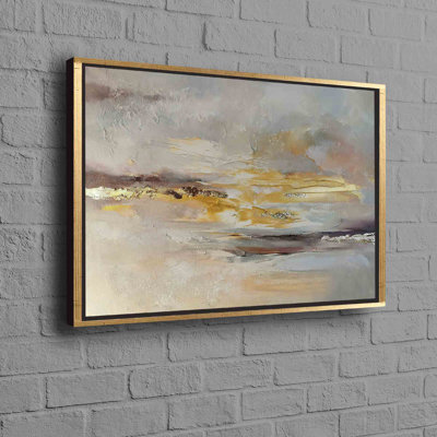 Stylish Gray And Gold Abstract Contemporary Artwork With Shimmer On Canvas Ideal For Wall Decor For Modern Interiors
