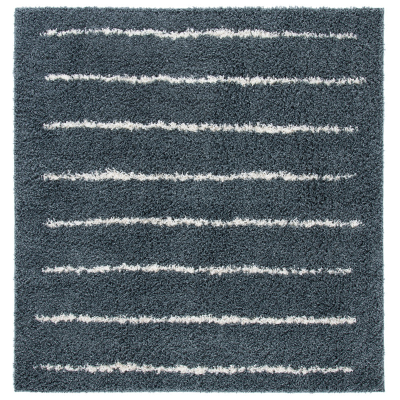 Tapis rayé gris foncé / ivoire Siragan, Carré 5 pi 3 po
