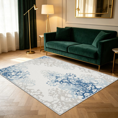 Tapis 1PC bleu blanc délavé, élégant tapis décoratif polyvalent, facile à nettoyer et à entretenir, pièce de mobilier idéale pour la chambre à coucher, le salon, le couloir, le vestibule, le dortoir et le bureau afin de rafraîchir l'ambiance intérieure de votre maison