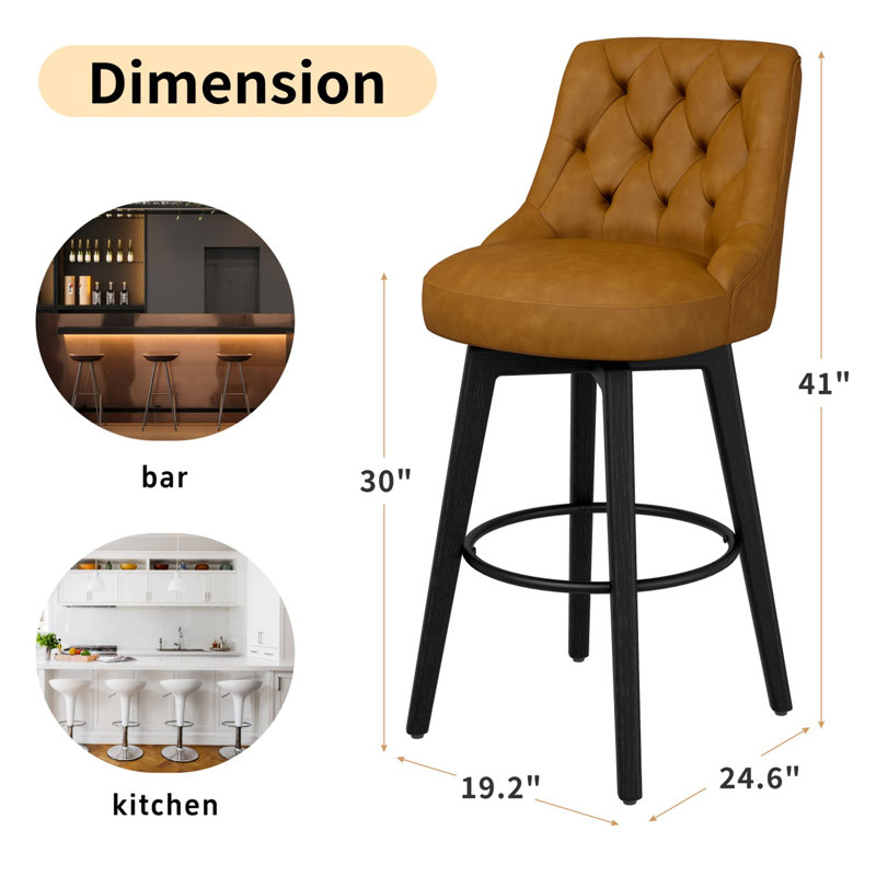 Tabouret de bar et de comptoir pivotant Kiliam, Tabouret de bar (siège d’une hauteur de 30 po), Noir, noir, noir, noir, 4