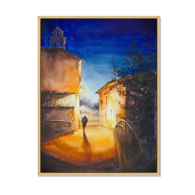 «Man on a Night Street», reproduction d'art sur toile, H 32 po x l 16 po x P 1 po, Cadre flottant brun