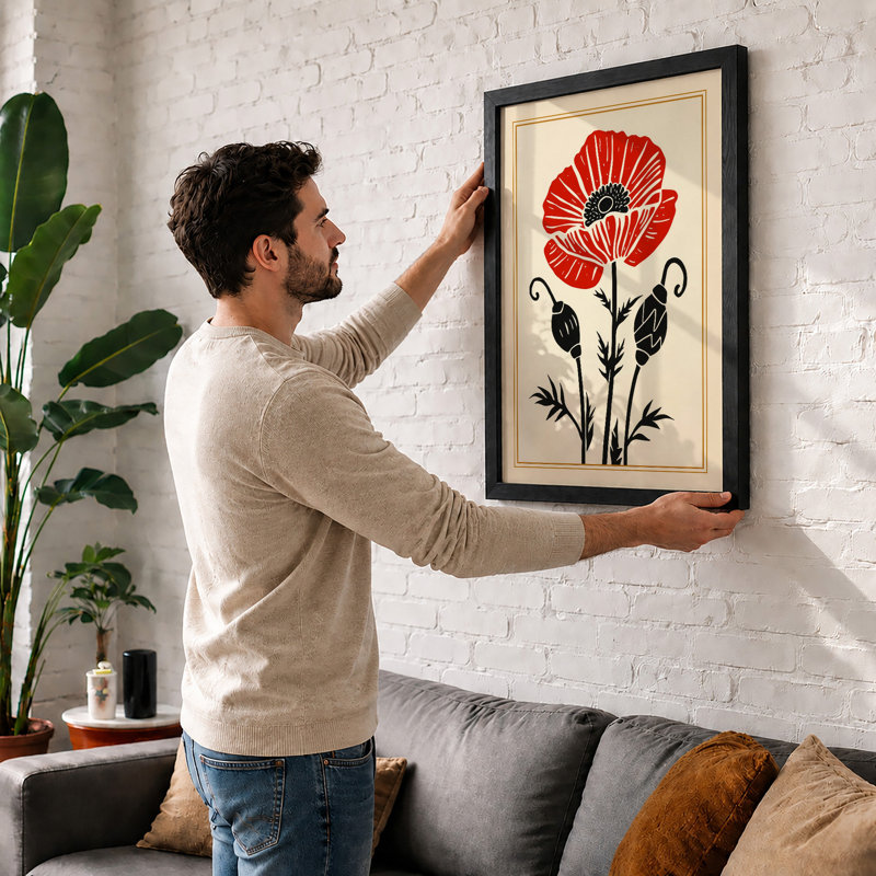 Crimson Carnation Botanical - Framed Print, A3 - 42.0 x 29.7 cm, Oak