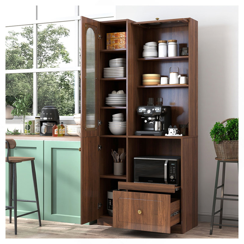 Armoire de cuisine avec étagère de rangement coulissante multifonctionnelle à plusieurs niveaux, armoire de rangement de ferme avec 3 portes, organisateurs de garde-manger pour la cuisine, la salle à manger